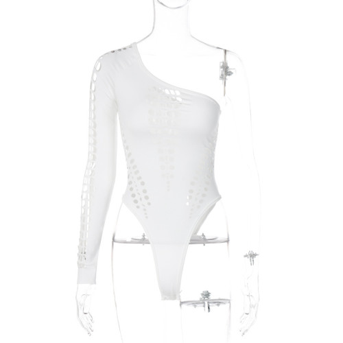 Fashion Burn Flower Sexy One Sleeve Sexy Fried Street Bodysuit
