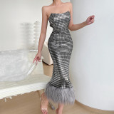 Personalized Slim Wrap Hip Show Body Sequins Bra Coat Wool Dress Dress
