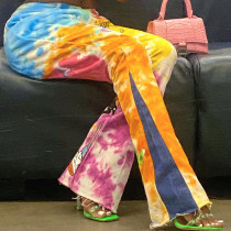 Versatile tie dyed cartoon printed pocket flare overalls Versatile tie dyed cartoon printed pocket flare overalls