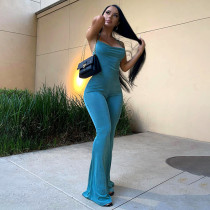 Solid tight neck strap sleeveless low neck backless sexy fashion Li Manti trousers flare pants