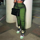 Fashion mesh patchwork double-layer tight bottomed casual trousers