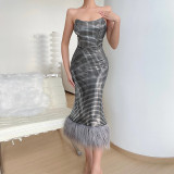 Personalized Slim Wrap Hip Show Body Sequins Bra Coat Wool Dress Dress