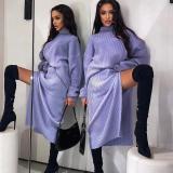 Woolen split set fashionable sexy turtleneck sweater two-piece set