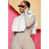 Fashion sleeveless solid color short lace up zippered cotton jacket
