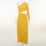 Personalized hollow bag buttocks twist wrapped hem long sleeve fishtail dress