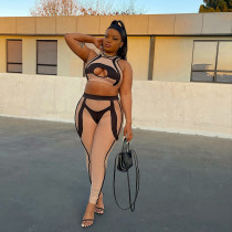 Fashion positioning printing round neck sleeveless T-shirt top tight trousers casual suit