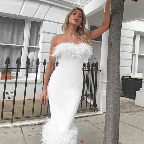 Personalized Slim Wrap Hip Sleeveless Hairy Pencil Dress Dress