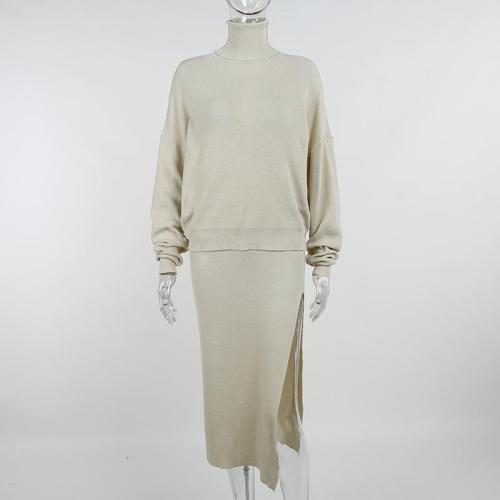 Woolen split set fashionable sexy turtleneck sweater two-piece set