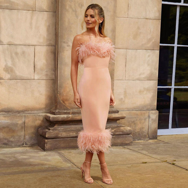 Personalized Slim Wrap Hip Sleeveless Hairy Pencil Dress Dress