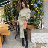 Woolen split set fashionable sexy turtleneck sweater two-piece set