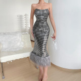 Personalized Slim Wrap Hip Show Body Sequins Bra Coat Wool Dress Dress