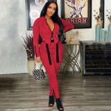 Women's autumn and winter new suit High elastic characteristic zipper fashion strap two-piece set