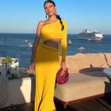 Personalized hollow bag buttocks twist wrapped hem long sleeve fishtail dress