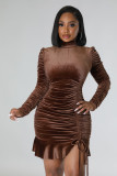 Solid color high neck pleated sexy skirt