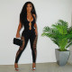 Women's solid color tight skinny round neck sleeveless chest hollow sanded worn one piece leggings