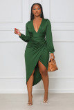 Long sleeve V-neck waistband irregular sexy slim women's dress