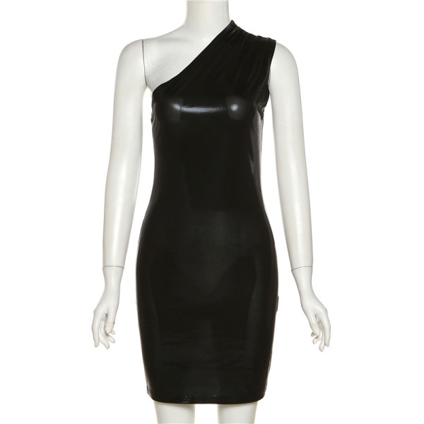 Sexy Slim Solid Slant Shoulder Sleeveless Hip Wrap Dress