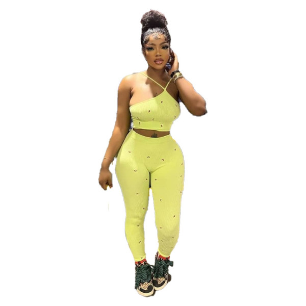 Printed sexy tight crescent fashion suit casual sling two pieces