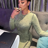 Solid casual round neck long sleeve high waist reverse fitting long dress