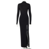 Fashion round neck sexy backless high waist slit dress