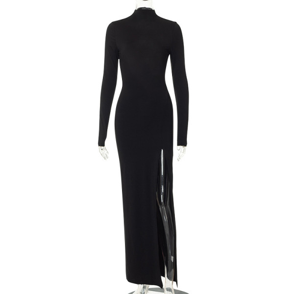 Fashion round neck sexy backless high waist slit dress