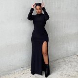 Fashion round neck sexy backless high waist slit dress