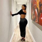Sexy Spice Girl Hollow out Splice Solid Slim Wrap Hip Dress