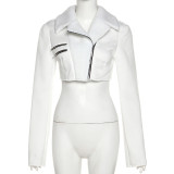 Women's fashion slim short metal zipper wool collar casual jacket