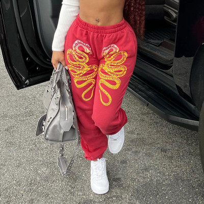 Low rise personalized printed fashionable street leggings casual pants