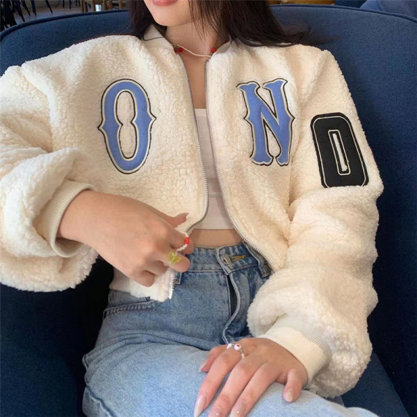 Women's fashion letter embroidered slim warm jacket coat