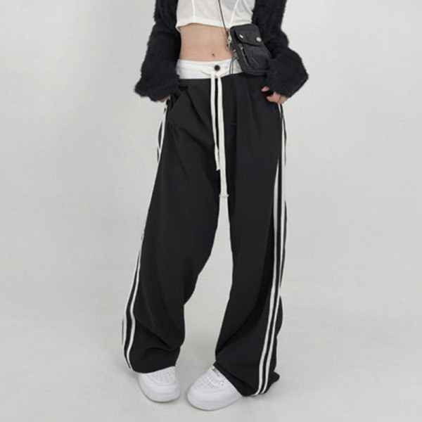 Women's fashion brand fashion street photos new color contrast ribbon drawstring casual pants