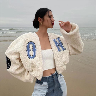 Women's fashion letter embroidered slim warm jacket coat