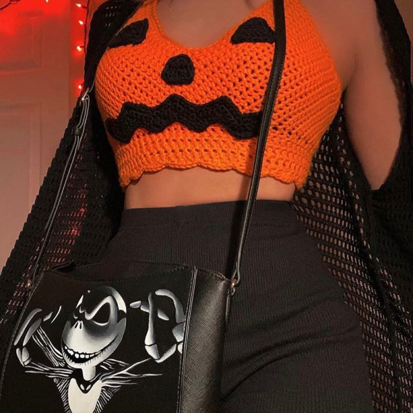Women's cross sling contrast fitting Halloween knitting vest