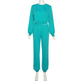Women's fashion round neck long sleeved T-shirt slim casual pants suit