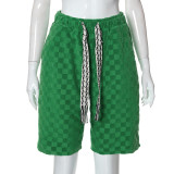 Fashion solid color high waist loose street checkerboard casual pants