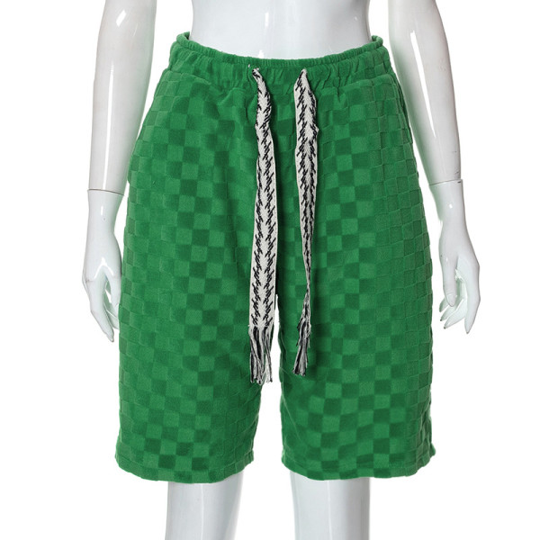 Fashion solid color high waist loose street checkerboard casual pants