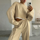 Women's fashion bandage long sleeve color contrast stitching loose casual sweater