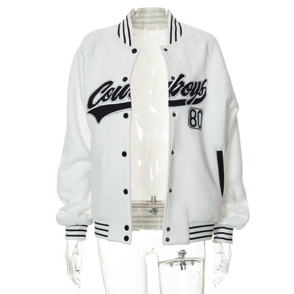 Fashion stand collar cardigan baseball uniform embroidered T-shirt top