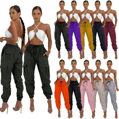 Solid casual pants with leg retracting neutral overalls