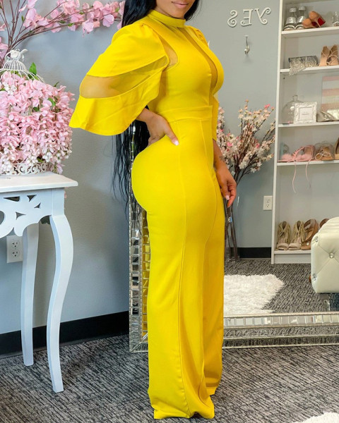 Classic solid diagonal neck button one piece wide leg pants