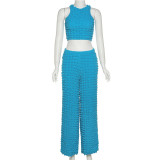 Women's fashion round neck open navel vest slim wide leg trousers suit