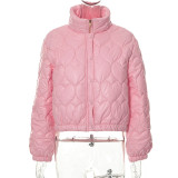 Solid casual love round neck zipper snap closure long sleeve slim cotton suit