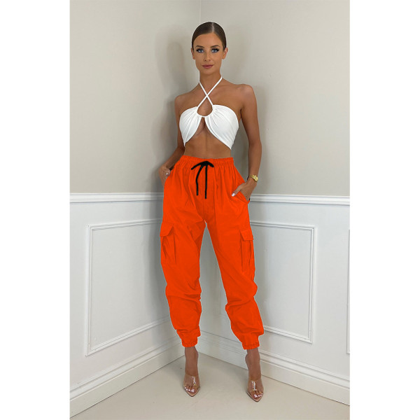 Solid casual pants with leg retracting neutral overalls