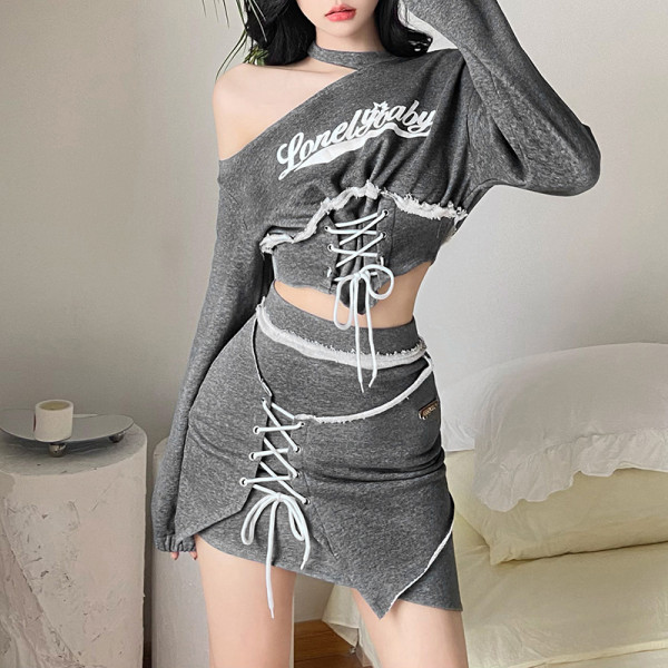 Women's solid color slim off shoulder fashion T-shirt