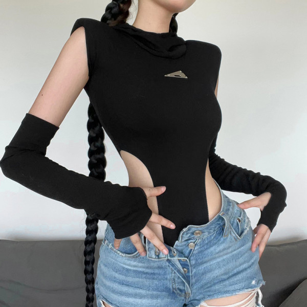 Women's solid color slim street fashion hooded sexy sleeveless jumpsuit