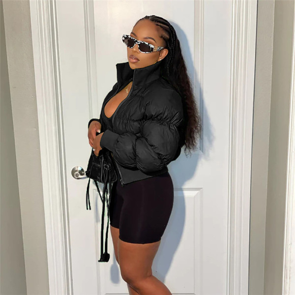 Fashion high collar thickened warm short zippered cotton coat
