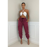 Solid casual pants with leg retracting neutral overalls