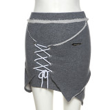 Women's solid color slim off shoulder T-shirt fashion high waist strap skirt