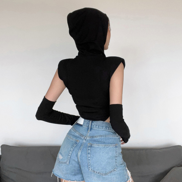 Women's solid color slim street fashion hooded sexy sleeveless jumpsuit