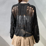Sexy hole cut out wool blouse Women's pure sexy personality loose outer wool blouse
